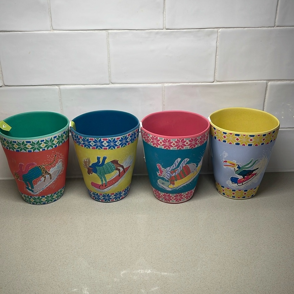 Emily Taylor for George & Viv Holiday Animals Melamine Tumbler Set of 4